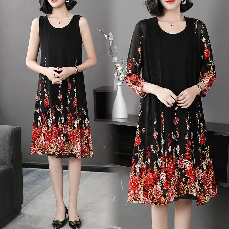 New Fashion Middle-Aged And Elderly Mother's Dress Suits Cardigan Jacket Single/Suit Good Quality Two-Piece Dress 2025 Summer