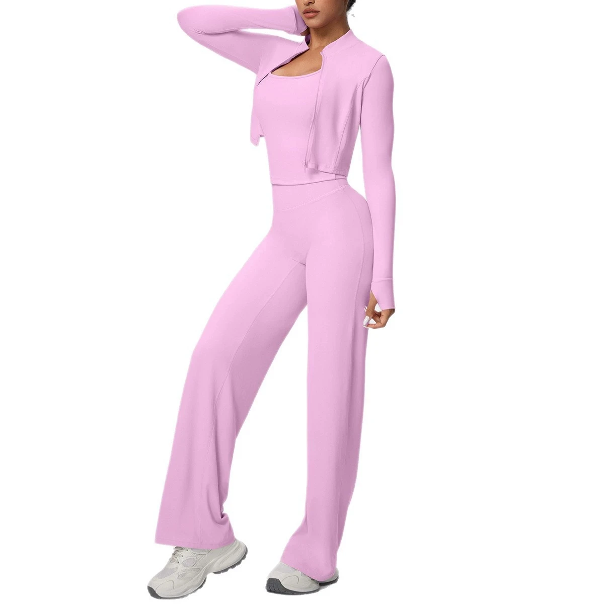 

3PCS Women's Sportswear Yoga Set Athletic Wear Solid Elastic Gym Legging Fitness Vests Long Sleeve Outdoor RecreationYoga Suits