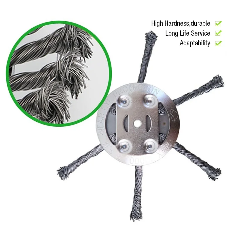  Weed Brush Head Steel Wire Wheel Grass Trimmer Head Removal Moss Rust Lawn Mower Grass Brush Disc Weed Brush Trimmer Heads image 5