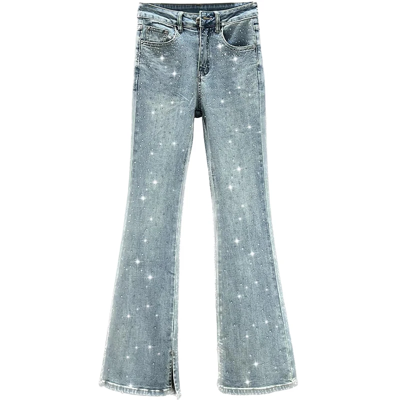 Imagem -06 - Calça Jeans Feminina de Cintura Alta Bordado Pesado Perfuração a Quente Calças Jeans Compridas Pano de Emagrecimento Novo Pano de Primavera 2023