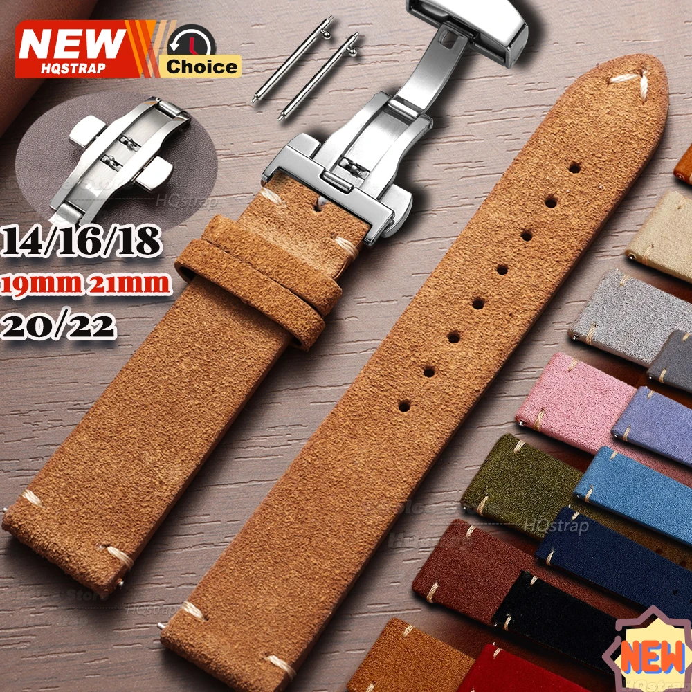 Neues Armband mit Schmetterlingsverschluss, 14/16/18/19 mm, 21 mm, 22 mm, 20 mm, weiches Wildlederarmband für Seiko, für Omega, Universal-Armband für Herren und Damen