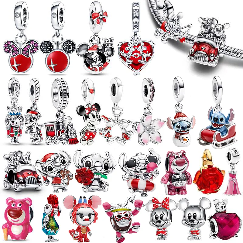 925 Silver New The Talking Mouse Strawberry-Colored Bear Charm Bead Fit Original Bracelet Necklace DIY Women Party Jewelry Gift