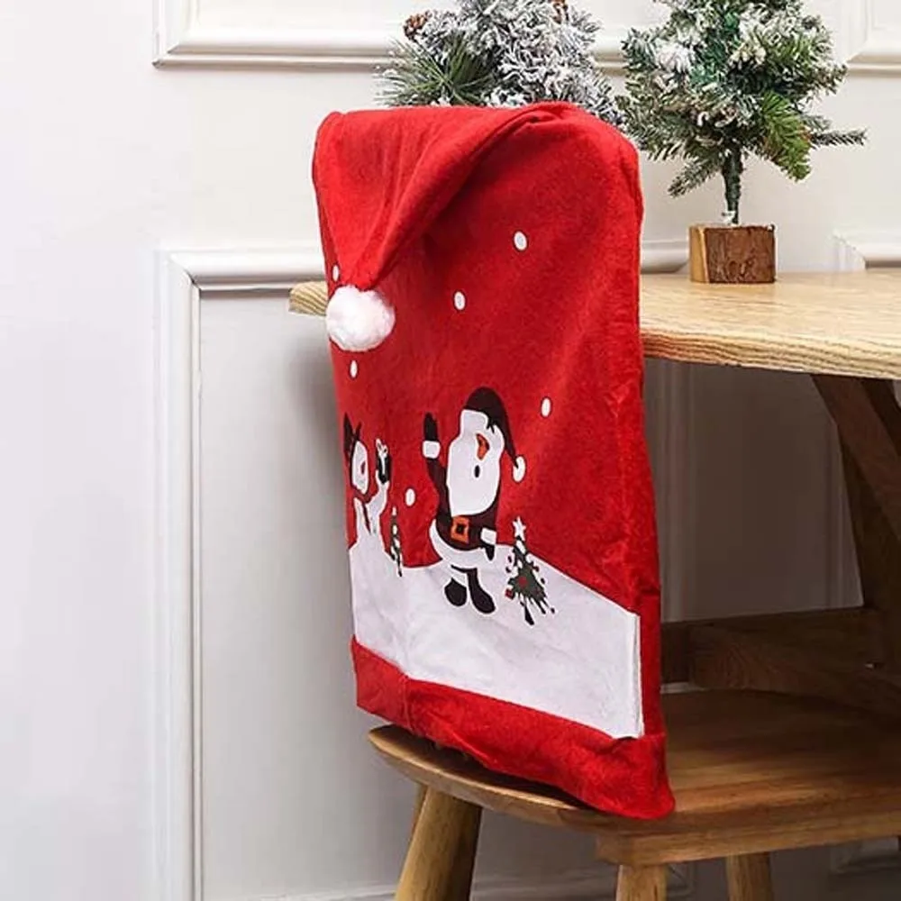 

4pcs Seat Protector Christmas Chair Cover Xmas Decoration Cartoon Santa Claus Seat Cover Snowman Creative Hat-shaped