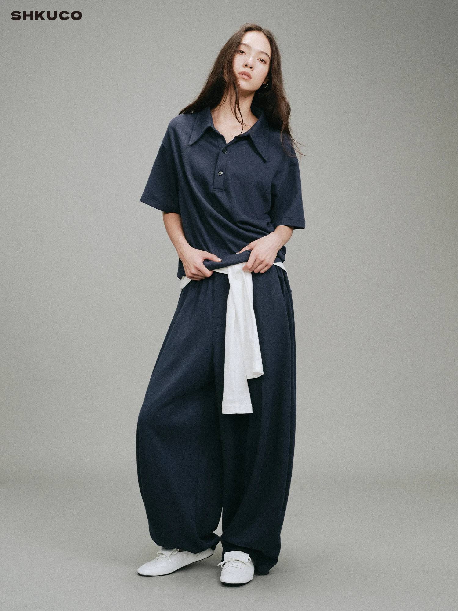 SHKUCO Comfortable Loose Shape Drawstring Casual Pants Irregular Short Sleeve T-Shirt  Shirt Set Unisex Fashion Autumn Wear