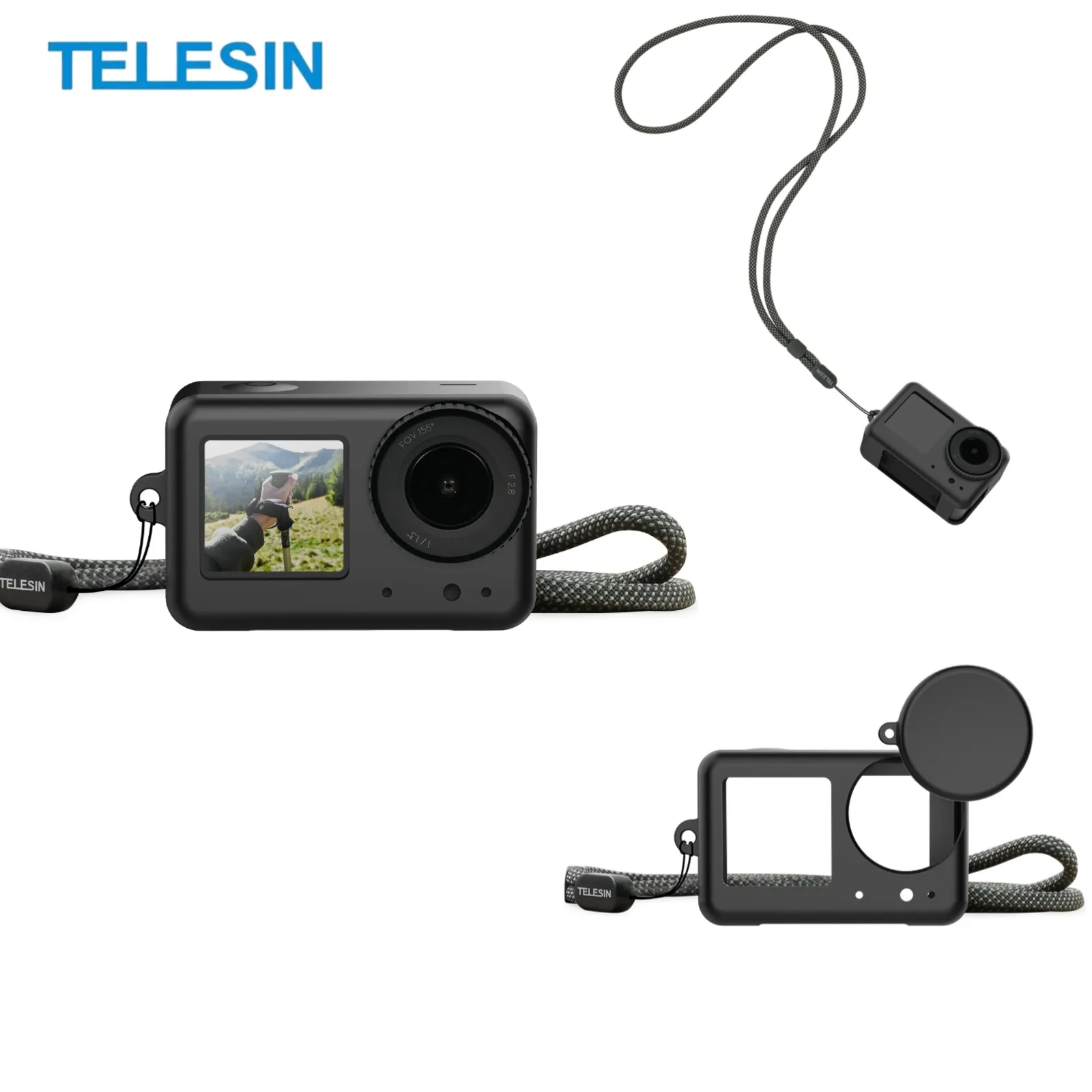 

Силиконовый защитный чехол TELESIN для DJI OSMO Action 5 Pro 4 3, аксессуары, чехол для объектива, ремешок, аксессуары для экшн-камеры