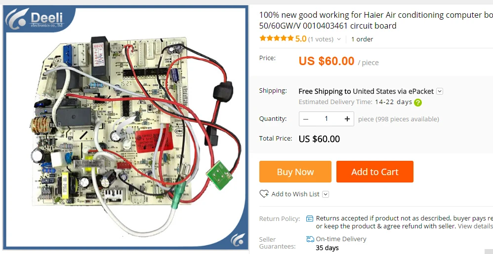عمل جيد جديد 100% للوحة كمبيوتر تكييف الهواء KFR-50/60GW/V 0010403461   لوحة الدائرة الكهربائية