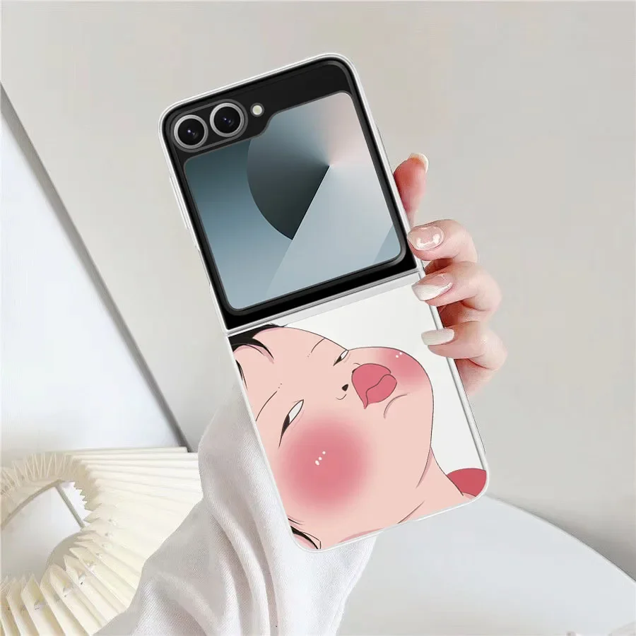 Cute Kawaii Aesthetic Chubby Girl Pattern Cover Case For Samsung Galaxy Z Flip6 Flip5 5G Hard PC Clear Shell Cases Flip 3 4 5 6