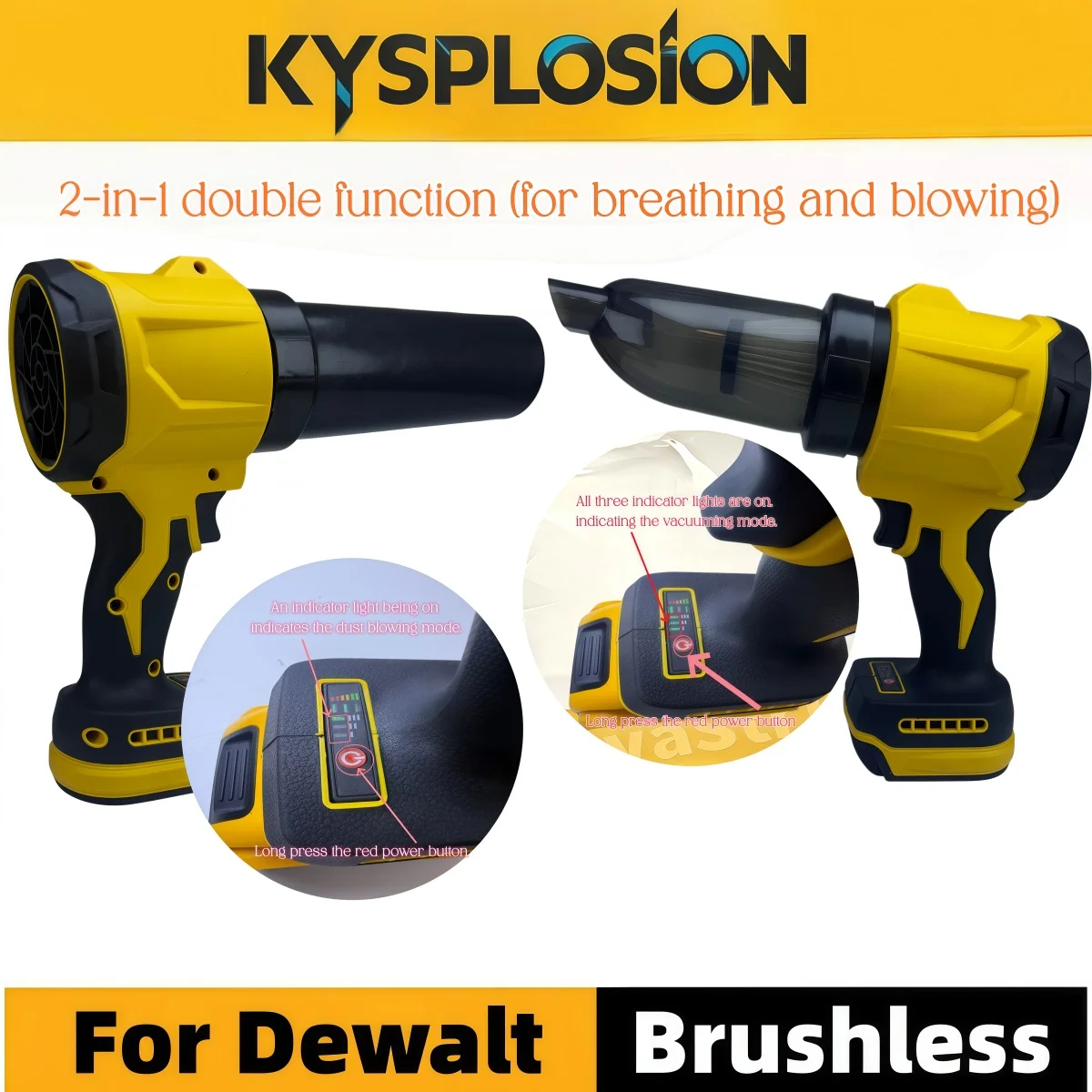 Brushless Handheld Turbo Jet Leaf Blower 2-in-1 Blow & Suction Super Strong Wind Air Blower Compatible with Dewalt 20V Battery