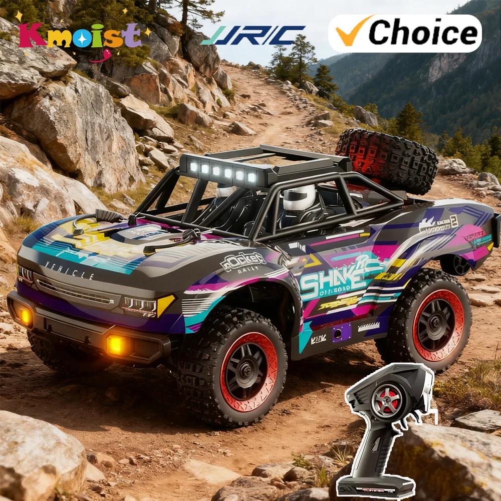 Jjrc rc carro 1/18 escova de carbono carros rc de alta qualidade com pneu sobressalente headligh 31 km/h off-road curso curto caminhão veículo criança brinquedos