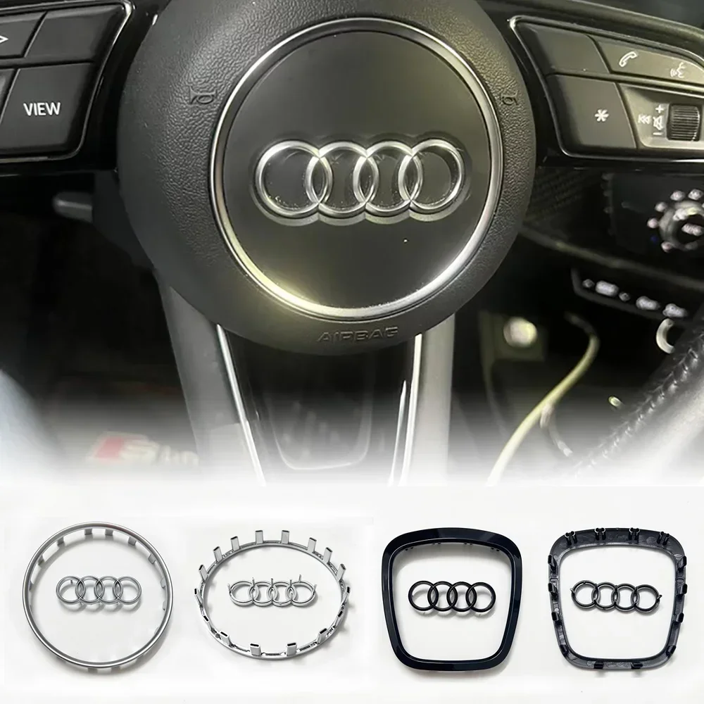 1PC Audi A3 A4 B8 8P B9 8V A5 A6 C7 A7 Q3 Q5 Q7 Automobile Steering Wheel Logo Bright Frame Strip Electroplated Car Logo Sticker