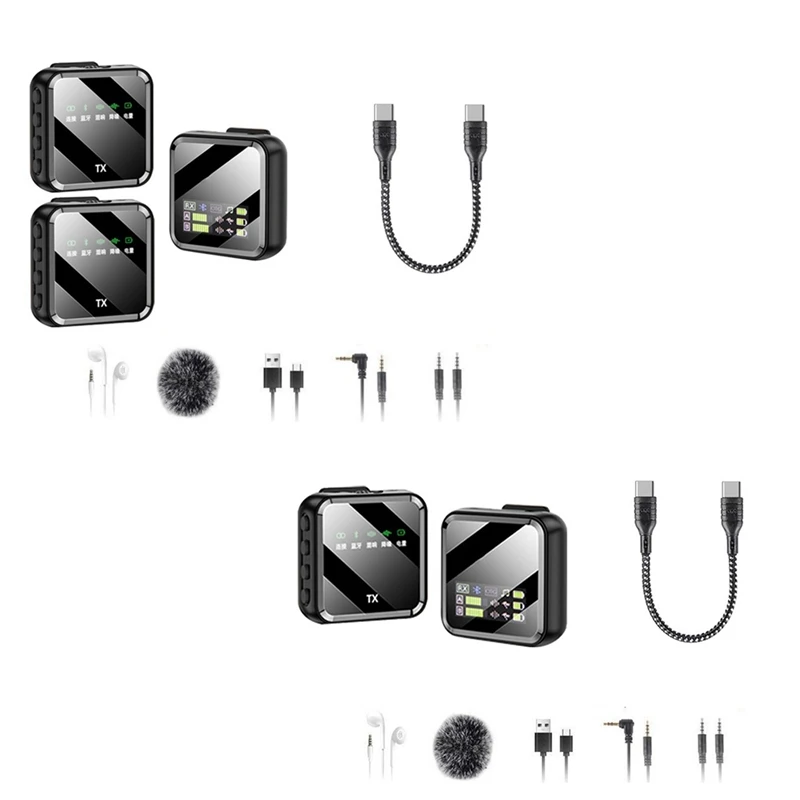 Microfone com conector tipo C M32S Tela LCD sem fio Lavalier com cancelamento de ruído Reverb Microfone Bluetooth