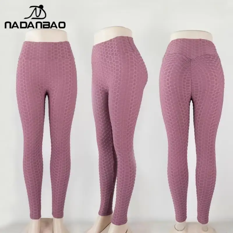 Nadanbao Fashion 2-Piece Yoga Leggings Set Women Elastic Jacquard Pants Casual High waist Trousers Fitness Sports Ladies Bottoms