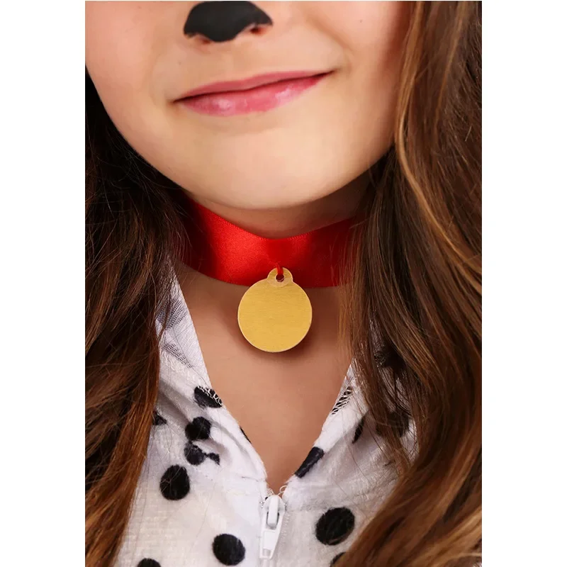 Disfraz de dálmatas para niños y niñas, mono con capucha para niños de 3 a 10 años, fiesta temática de animales de Halloween, vestido elegante con collar