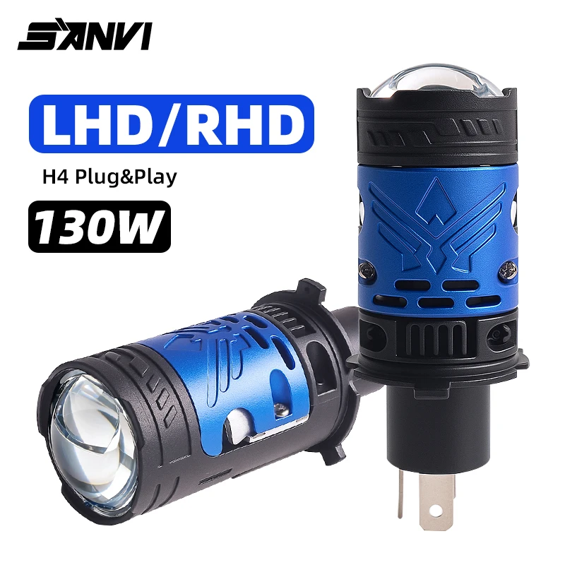 SANVI 130W G3 H4 Bi Led Hyperboloid Lens for Car Bulb H4 Headlight Turbo Lamps Plug and Play Motorcycle High Low Beam 12V 6000K