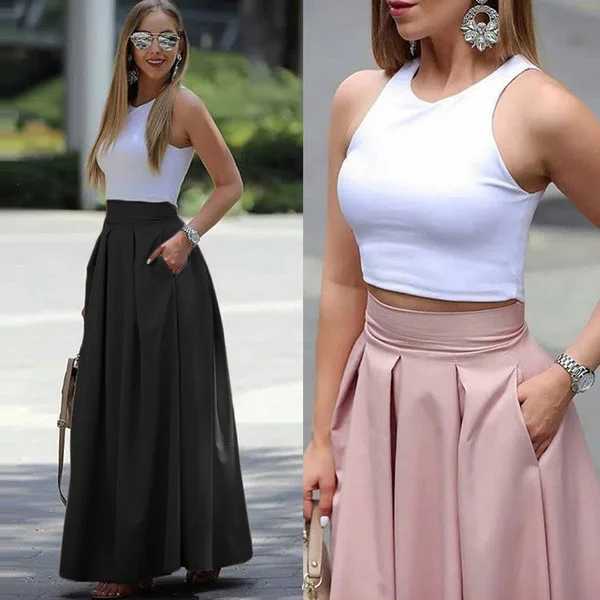 High Waist Pleated Skirt Women's plus Size  Color Spring Autumn Cross-Border Long f-length Skirt Faionable Versatile