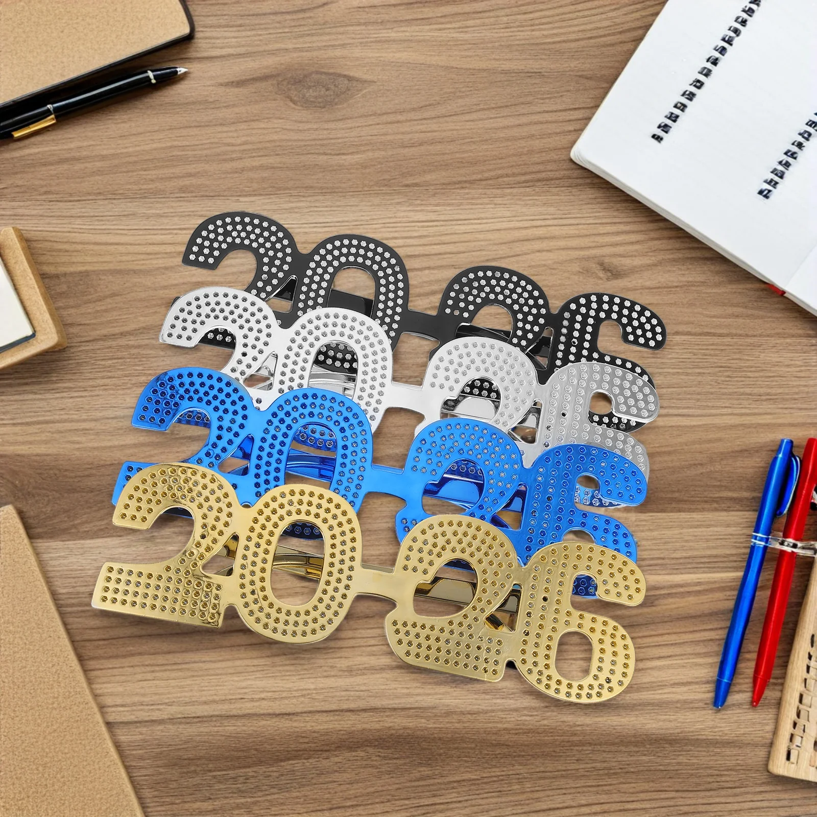 

4Pcs 2026 New Year Glasses Shiny Novelty Eyewear for Nye Party Supplies Fun Photo Props Comfortable Lightweight Design