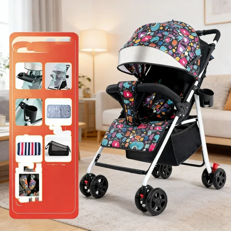 

Детская коляска-трансформер портативная складная с универсальными колесами, корзиной для хранения и спинкой для сидения и лежания, для прогулок на улице