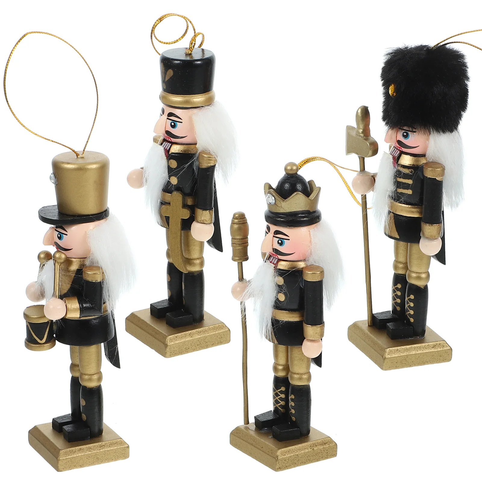 

4 Pcs Black Gold Nutcrackers Wood Craft Figures Christmas Nutcracker Xmas Gift Decor Ornaments Gifts Miniatures
