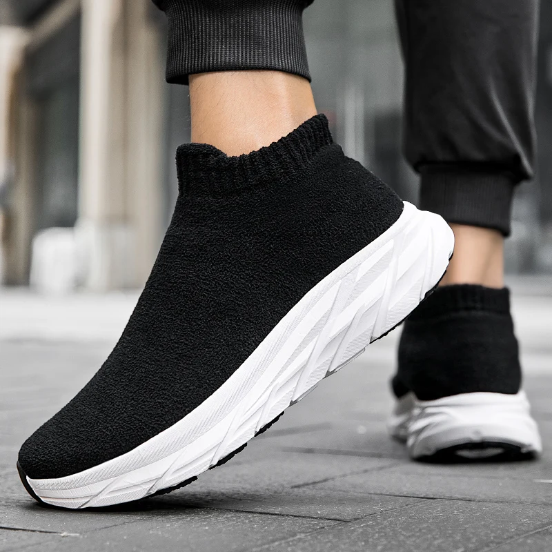 New Winter Sock Running Shoes Women High Top Fur Warm Mens Chunky Sneakers Fashion Casual Outdoor Platform Sports Shoes For Men