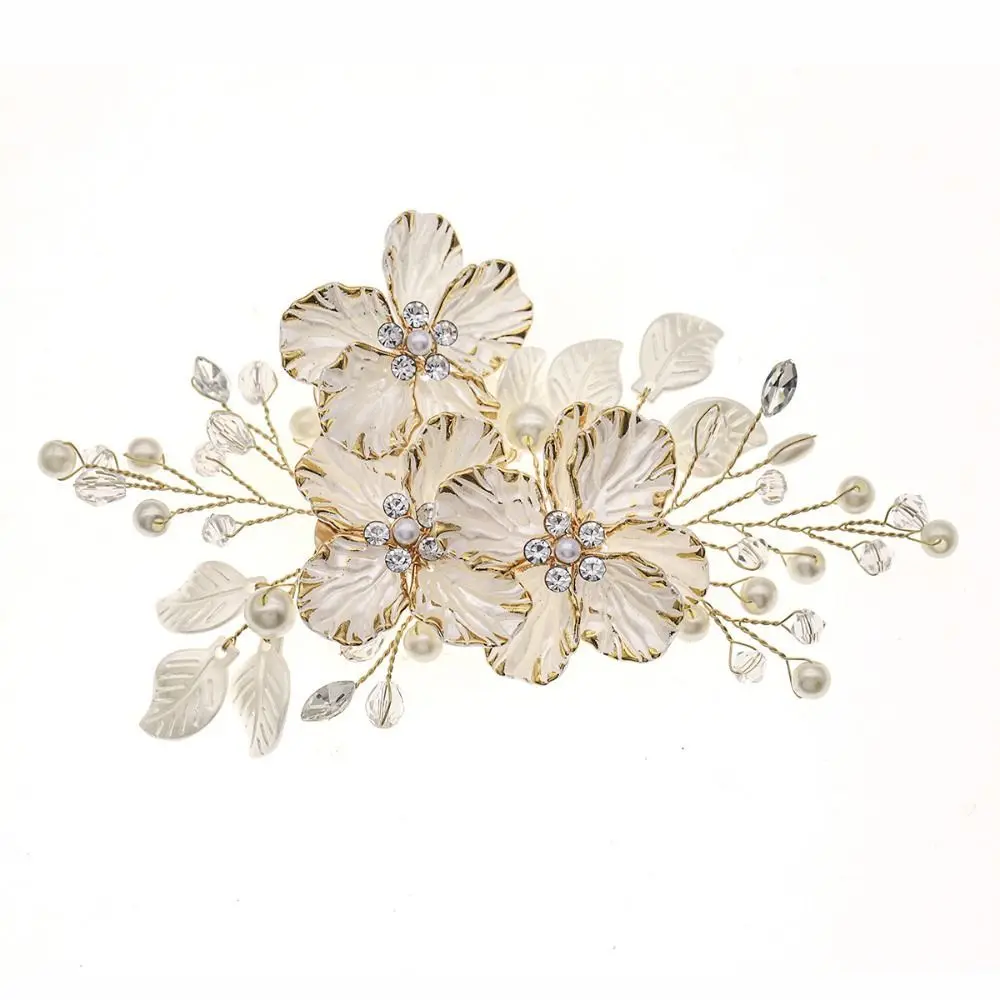 Exquisite Crystal Pearl Flower Bridal Headwear White Elegant Bride Headdress Luxury Handmade Wedding Hairpin For Women