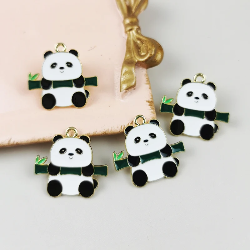 

10pcs Kawaii Cartoon Bamboo Panda Enamel Charms Metal Pendants For Jewelry Making Earring Dangle Wholesale