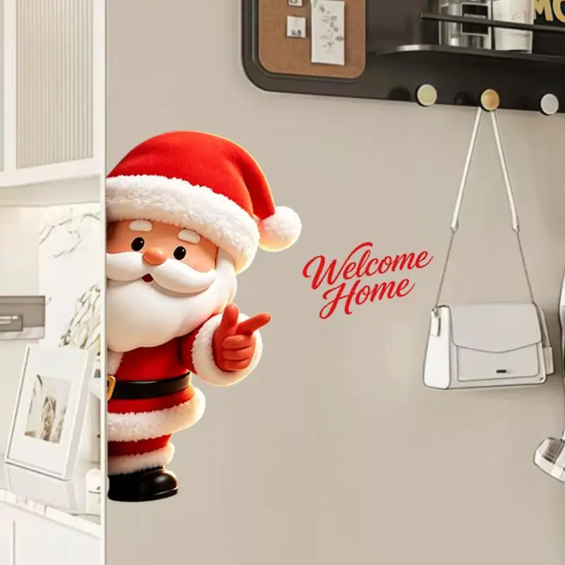 3D Peeking Santa Claus Door Wall Sticker Self Adhesive Welcome Home Lettering For Christmas Entryway Holiday Decoration
