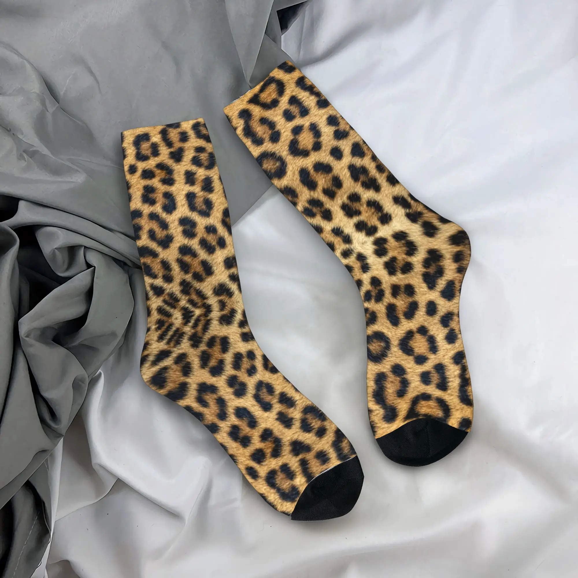 

Custom Fluffy Leopard Skin Leather Texture Dress Socks Men's Women's Warm Fashion Novelty Tropical Wild Animal Crew Socks