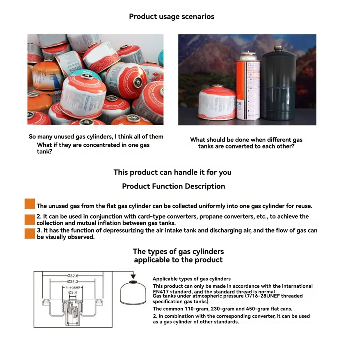 【New User-Coupon!】Outdoor Camping Visual Gas Tank Converter Tank Gas Refill Adapter Gas Adapter Collection Valve