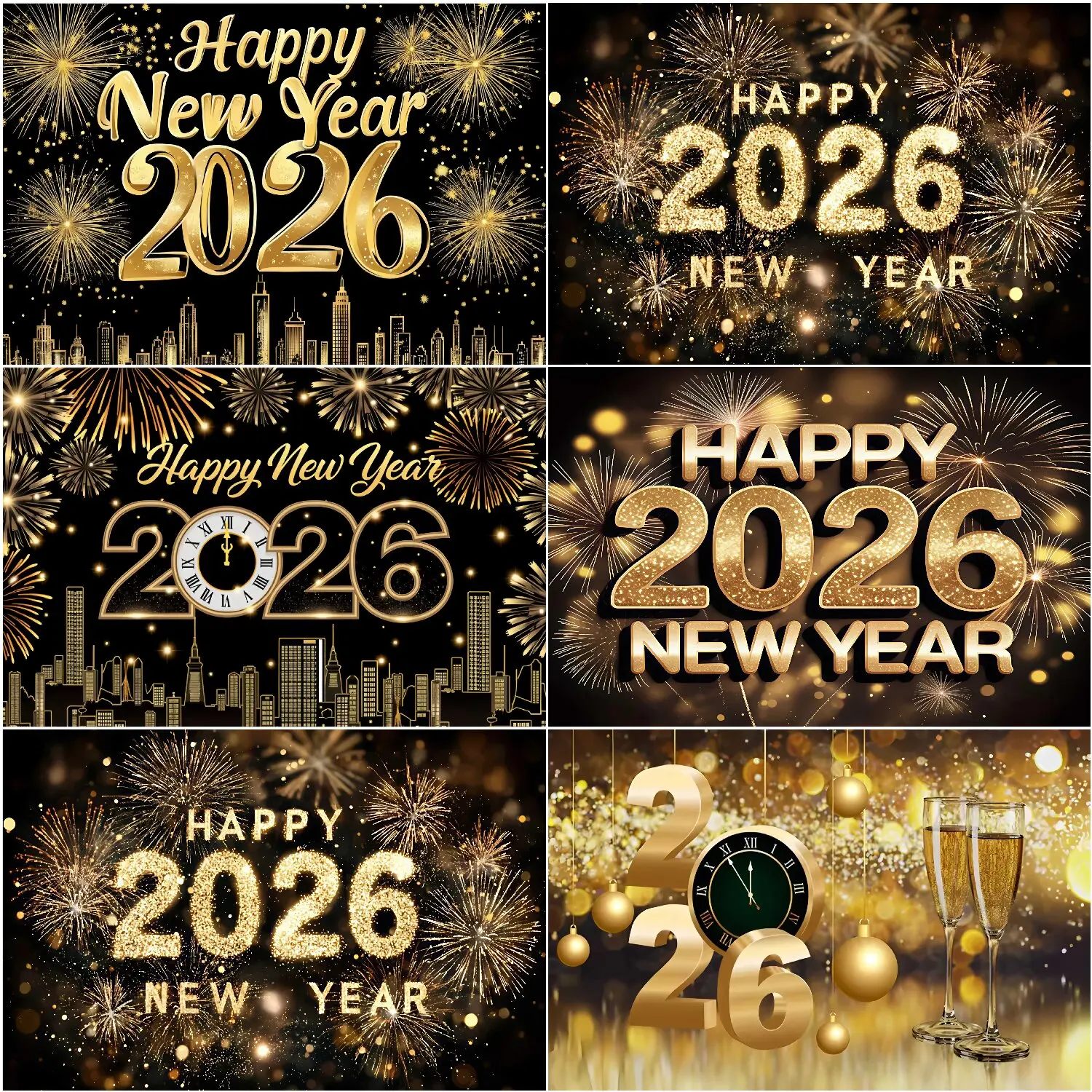 

2026 Happy New Year Backdrops Black Gold Glitter Firework Backgrounds Christmas Party Supplies Photo Prop Decoration Adult Gifts