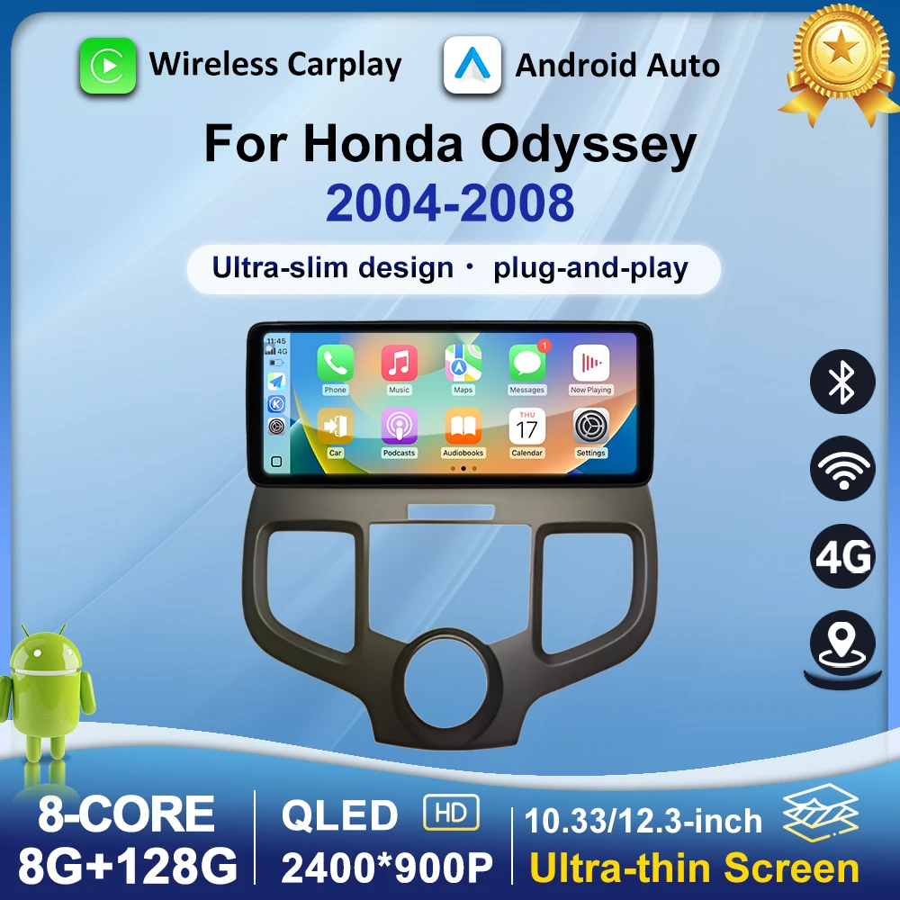 

12.3" Android 15 For Honda Odyssey 2004-2008 Wireless CarPlay Car Radio Multimedia DSP Stereo Navigation GPS 4G WIFI QLED Screen