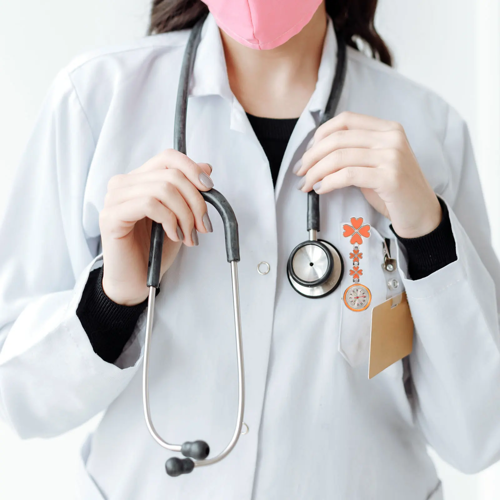 مشبك ساعة ممرضة بنمط وردي معلق للنساء لطلاب المرضعات حقيبة ظهر موحدة خفيفة الوزن وقت الامتحان