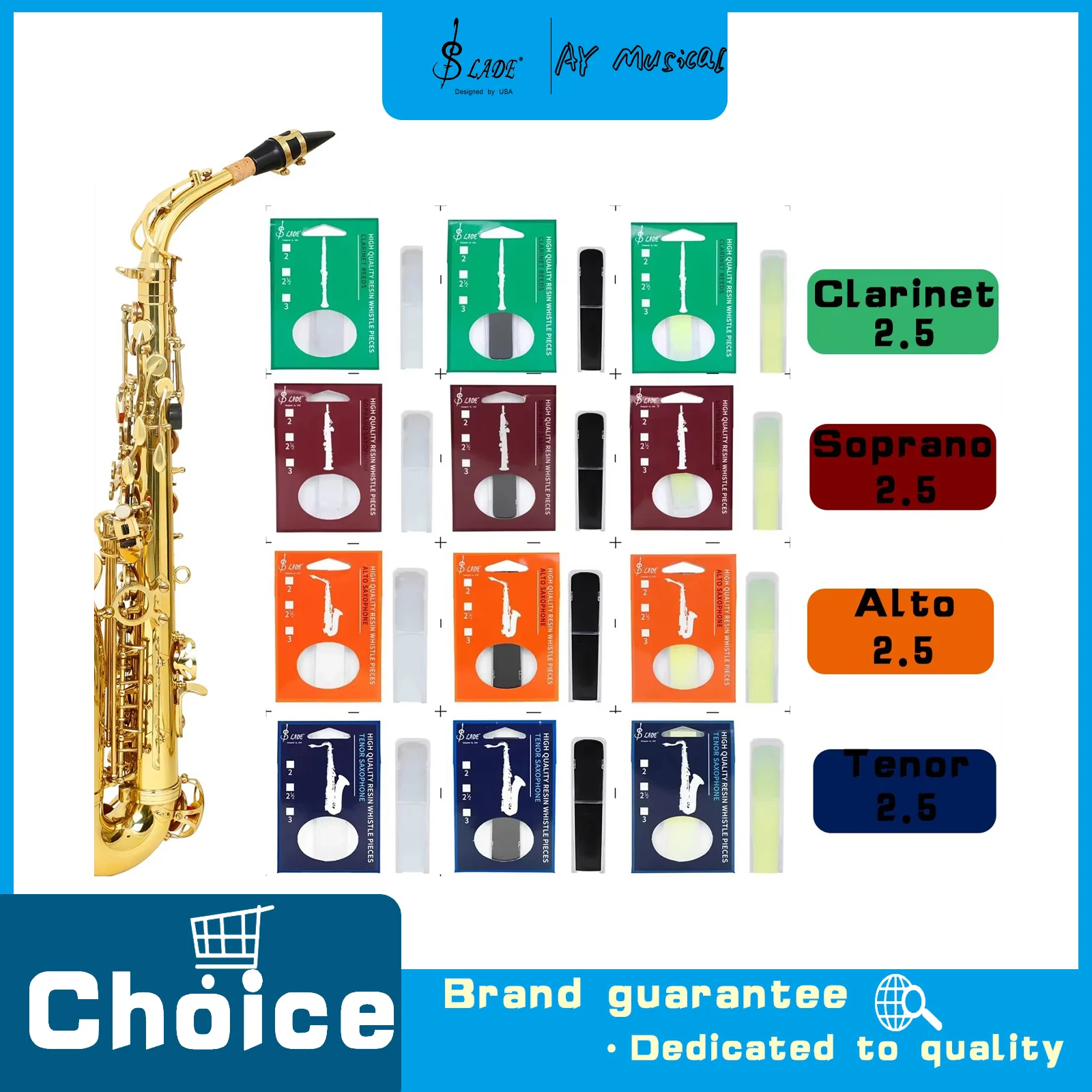 SLADE Saxophone Reed Clarinet Reeds No. 2.5 Resin Soprano Alto Tenor Sax Reed Replace Parts for Woodwind Instrument Accessories