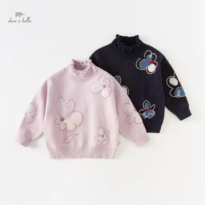 Dave Bella Children Sweaters Winter Half Turtleneck Sweaters Loose Knitted Pullovers Baby Girls Print Sweaters DB4238140