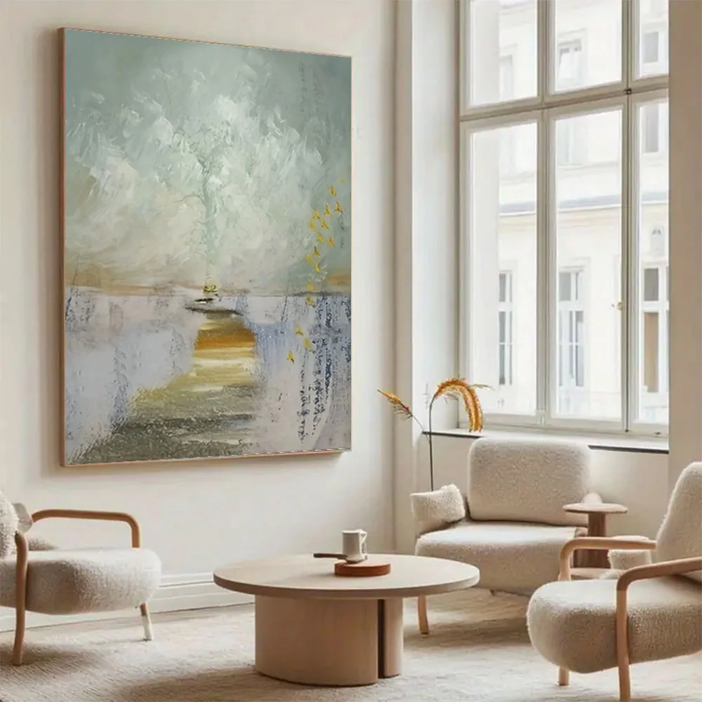 

New Style Ocean Sunset Hand-Painted Artwork Modern Home Canvas Picture Thick Oil Texture Knife Poster Seascape Sunrise Mural