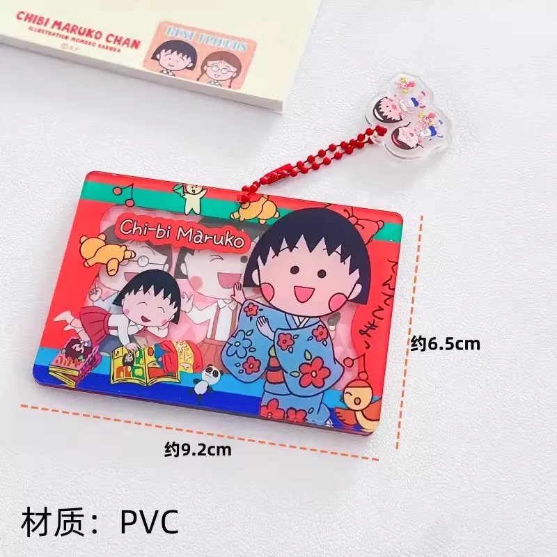 Chibi Maruko-Chan Cartão PVC Capa Protetora, Zipper Pingente, Anti-Perda Cartão de Manga, Casal Cartão de Refeição Ônibus, Decorativo