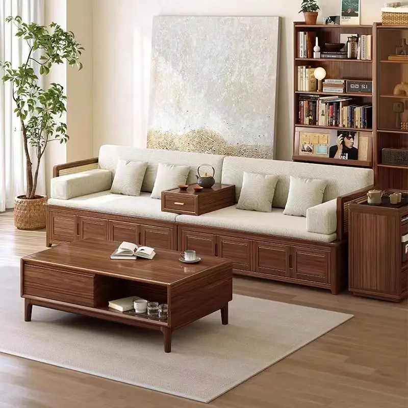 Black walnut Arhat bed Solid wood sofa Bed storage box body New Chinese antique Zen simple living room furniture