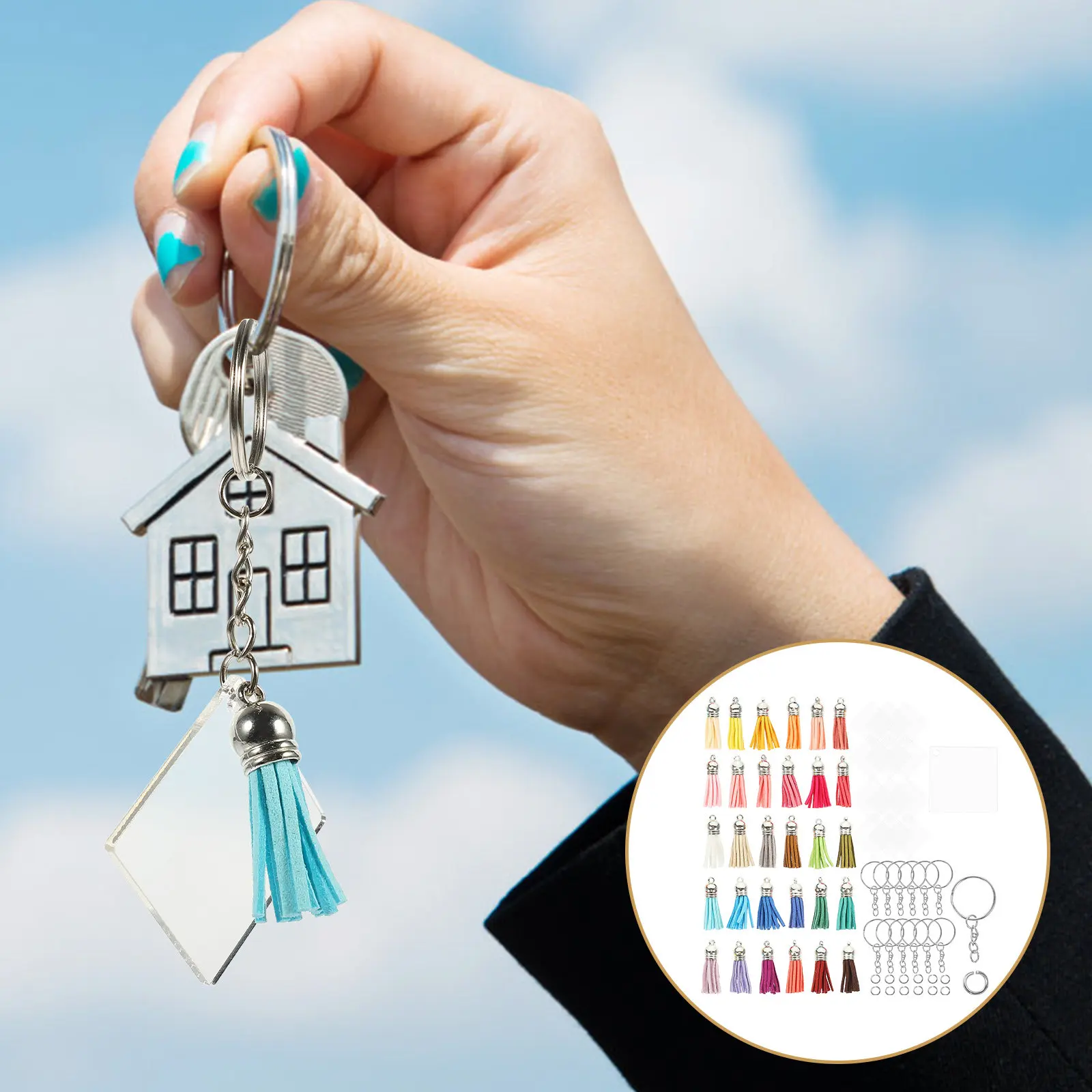 

Набор для сублимации: акриловые заготовки для брелоков, портативные многофункциональные декоративные кольца-подвески для ключей, для рукоделия и изготовления подарков