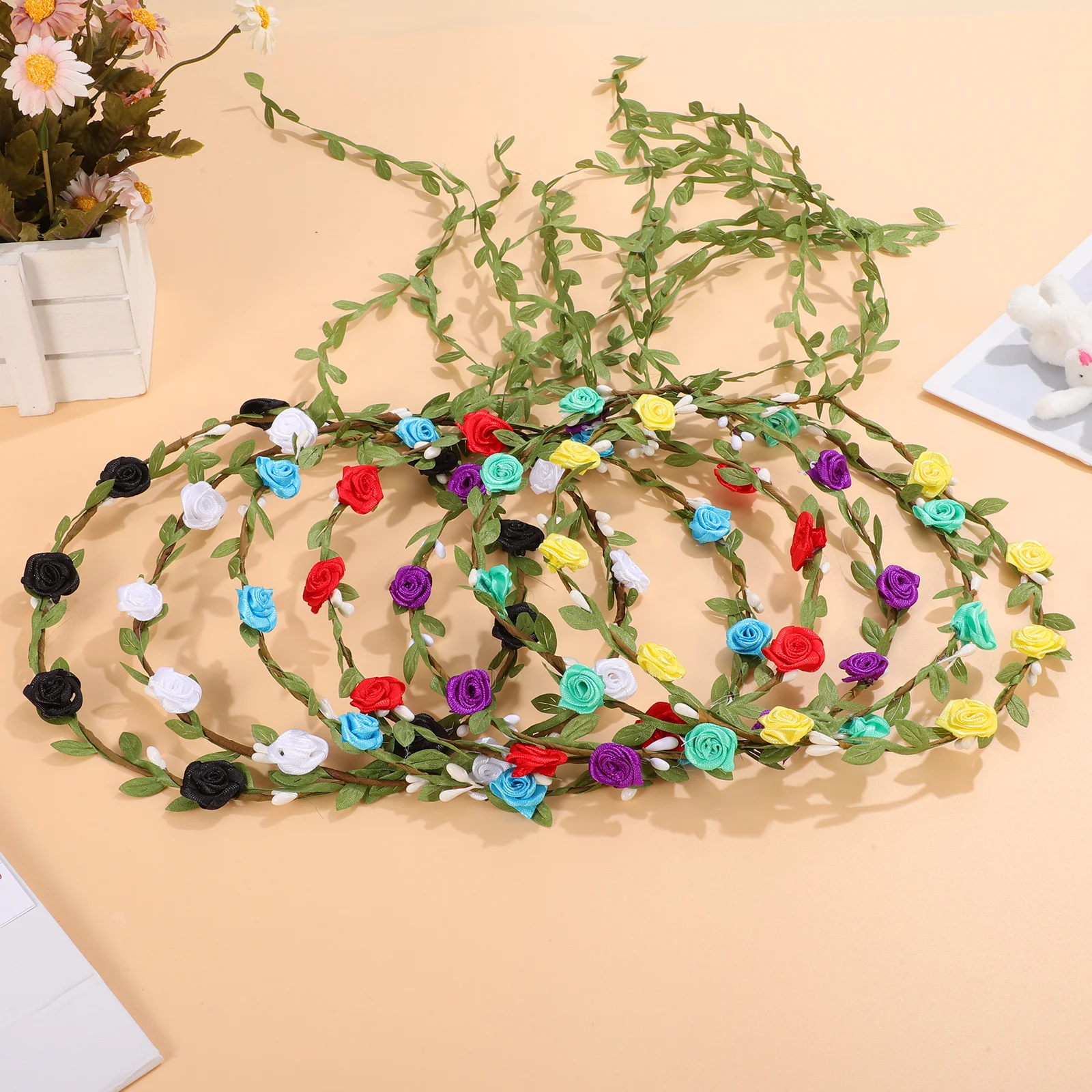 

7pcs Headband Garland Flower Crown Boho Floral Headpiece for Women Wedding Party Decoration Vine Garlands Soft Lightweight Rose