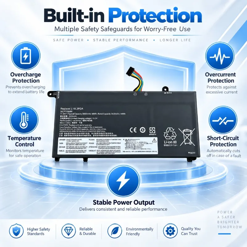 Laptop Replacement Battery for Lenovo K4E‑ARE K4E‑ITL L19L3PDA L19D3PDA L19M3PDA High Capacity Notebook Spare Battery