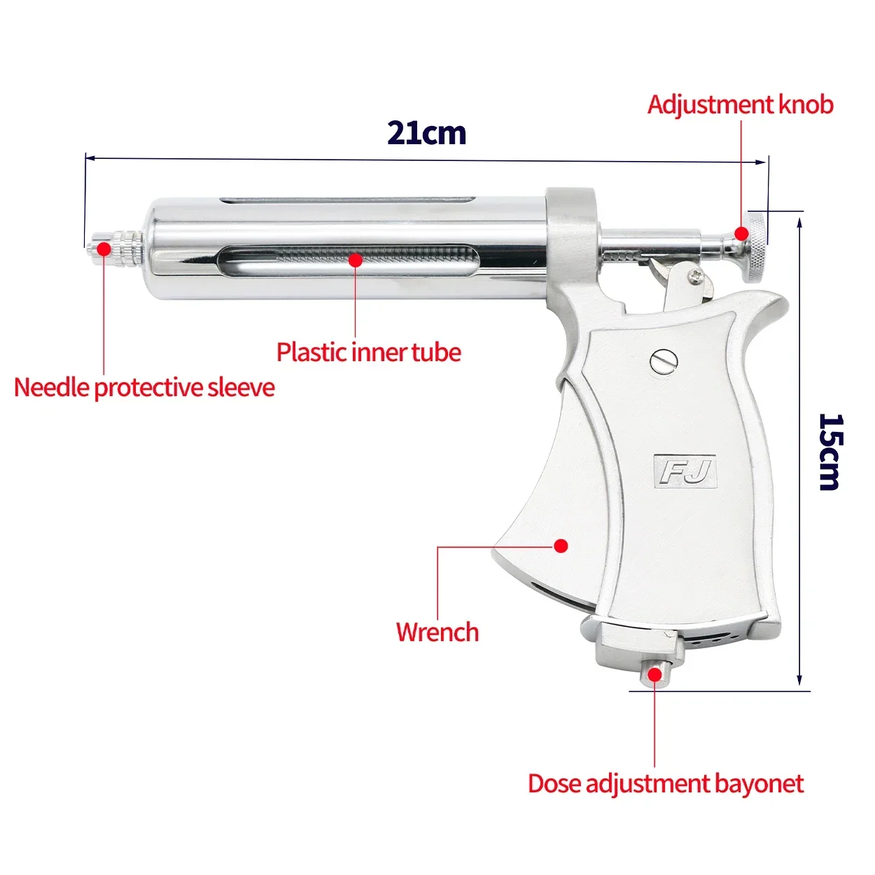 50ml Semi-automatic Adjustable Continuous Syringe Continuous Vaccine Injection Horse Sheep Cattle Pig Veterinary Equipment 1Pc