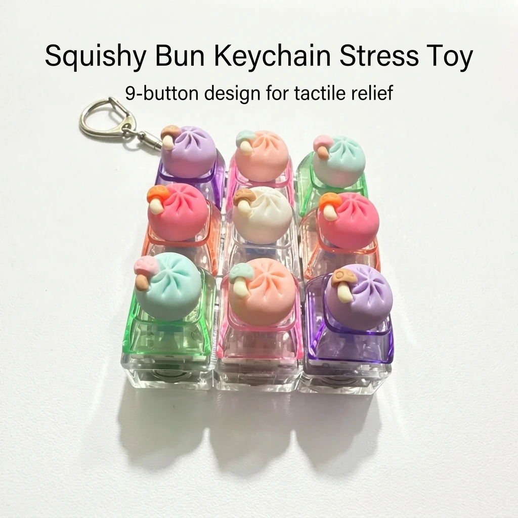 Office Stress Relief Steamed Bun Keychain Click Button Sensory Tool for Students Adults Desk Accessories Gift