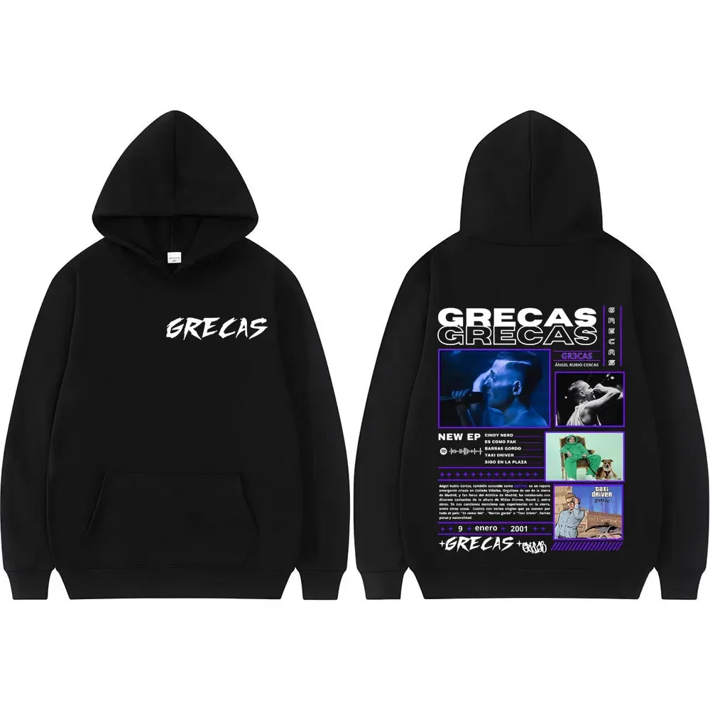 Rapero El Grecas álbum Tour 2025 sudaderas con capucha gráficas hombres mujeres calle Hip Hop Rap Sudadera con capucha suelta Vintage manga larga sudadera Tops