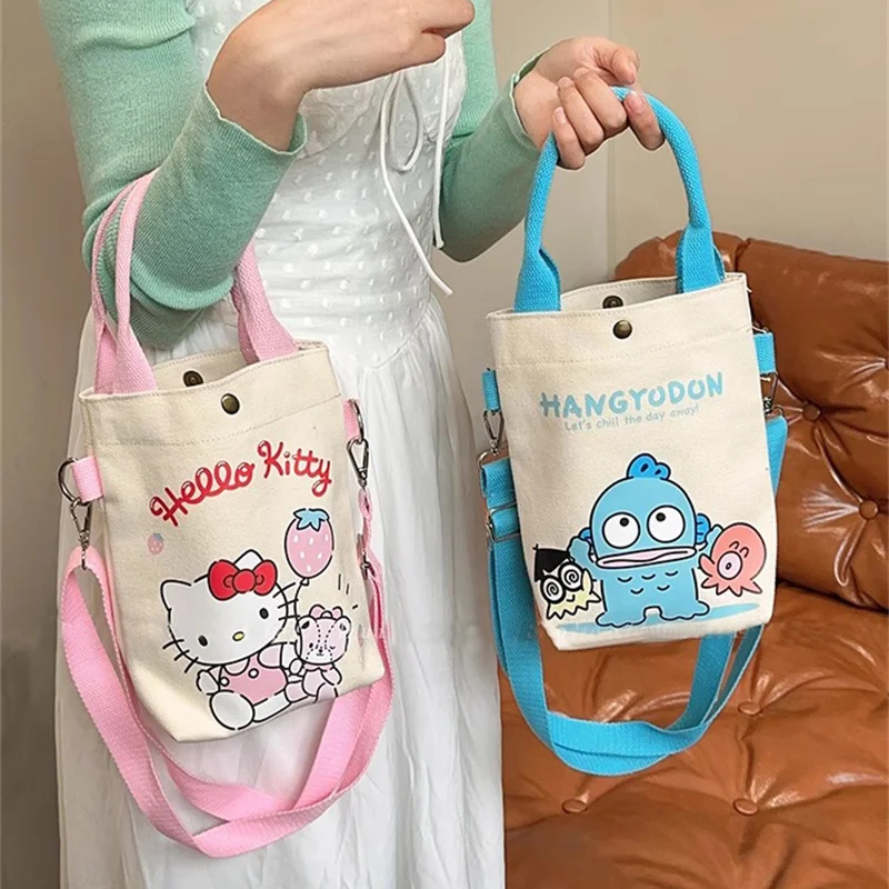 Kawaii Hello Kitty Sanrio Canvas Handbag Cinnamoroll Kuromi My Melody Cartoon Cute Portable Diagonal Storage Bag Birthday Gift