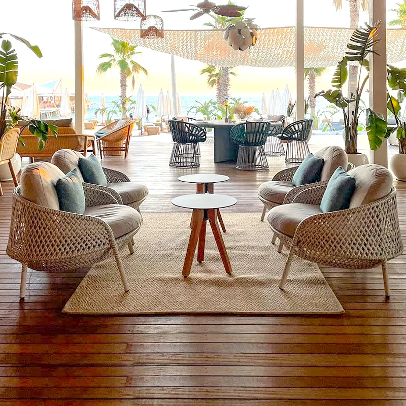 #Patio Villa Outdoor Made Of Rattan Sofa Hotel Balcony Waterproof Furniture Courtyard Garden Aluminum Alloy Cane Chair