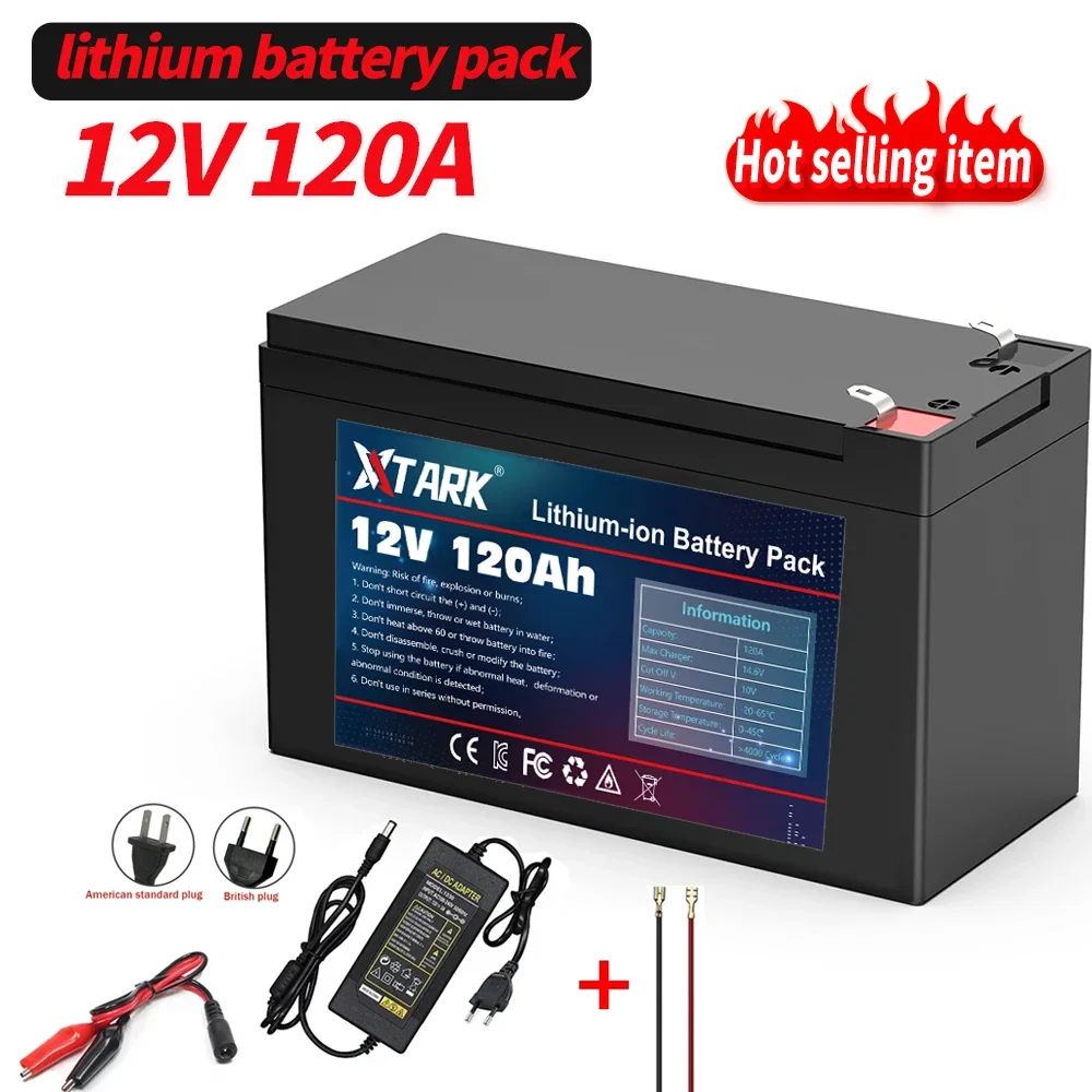 

12V 120Ah Rechargeable Battery With BMS for solar energy, Fish Finder, Scooter, Light, Kids Car, with Charger lithium battery