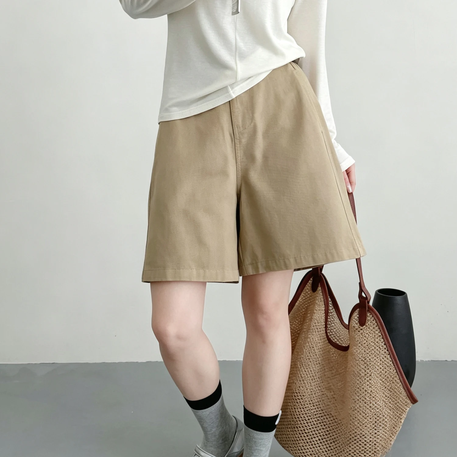 

Cotton High Waist Short Pants Five-Point Casual Versatile Wide Leg A-Line Pants Breathable Skin-Friendly Summer Fashion