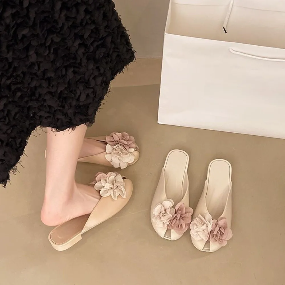 3D Flowers Women's Slippers Non-Slip Sweet Summer Beach Sandals French Style Versatile Platform Slippers Everyday Outfits