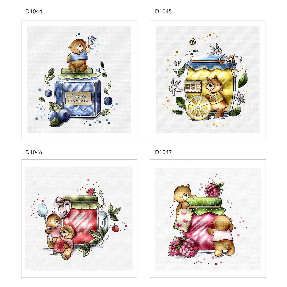 Fishxx Cross Stitch Kit D1044-1047 Four Bears With Blueberry Jam