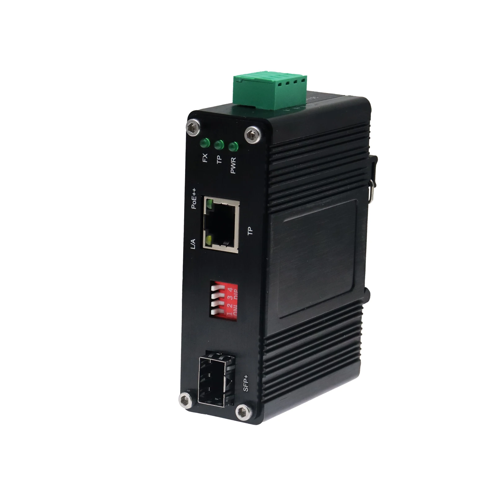 Mini Industrial 10G 5G 2.5G 1G 100M 802.3at to 10GBASE-X SFP+ Media Converter