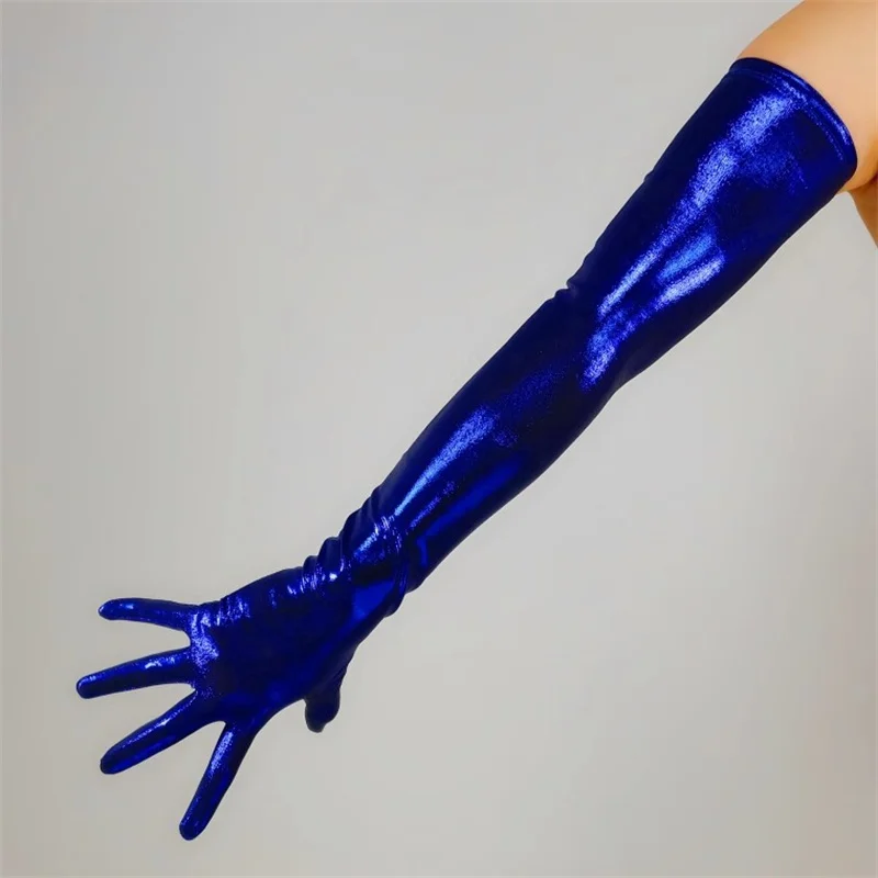 Latex Leather Gloves Ultra-Thin High Elasticity Long 70cm Hot Gold Surface Bright Gold Oil Shiny Gloss Pearl Blue LD01